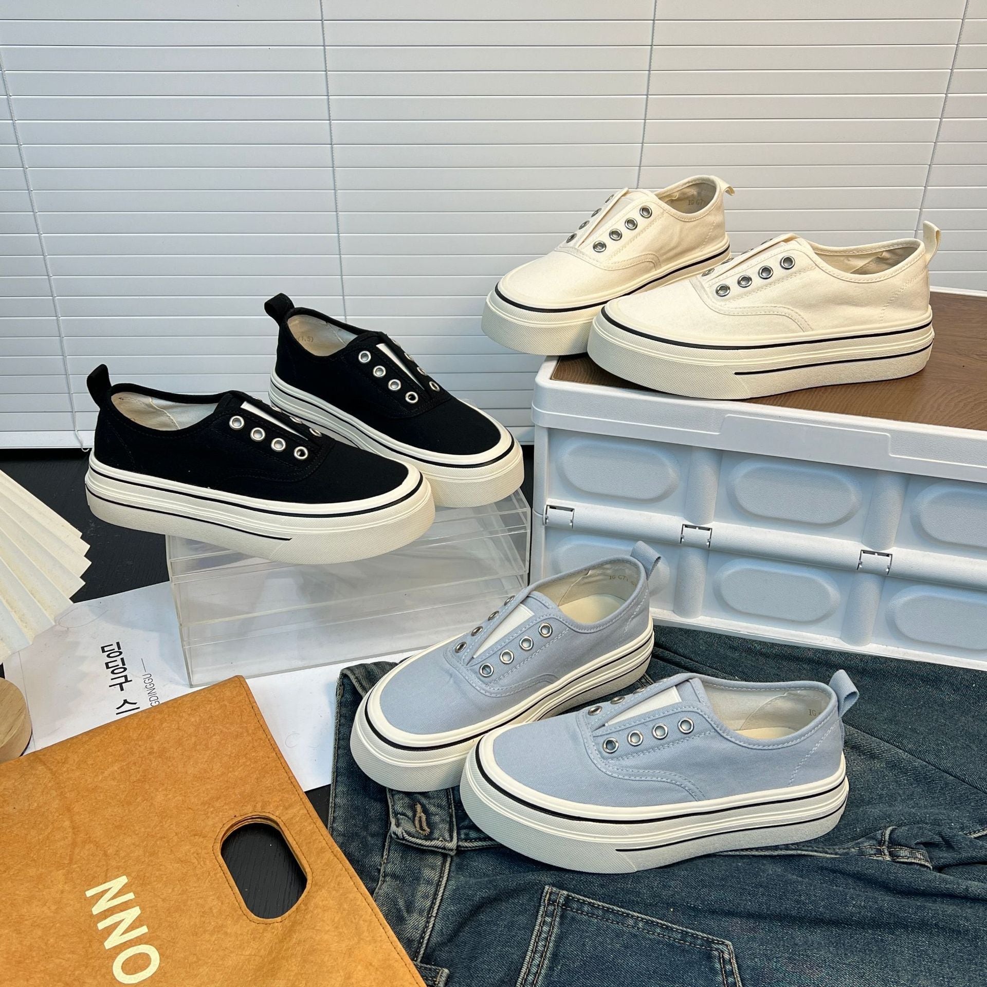 Damen bequeme Canvas Sneaker mit trendigem Plateau R&B