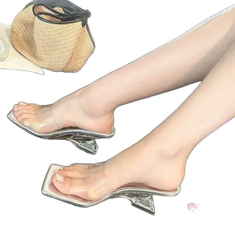 Damen transparente Mules mit elegantem Akzent R&B