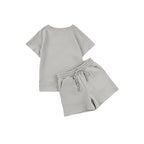 Damen gemütliches Freizeit-Set mit strukturiertem Oberteil und Shorts R&B