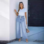 Damen Weite Jeanshose mit lässigem Kordelzug