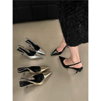 Damen Slingback High Heel Pumps mit spitzem Design und elegantem Metallfinish R&B