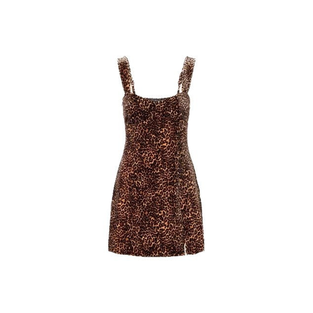 Damen figurbetontes Minikleid mit Leopardenmuster und eleganten Trägern R&B