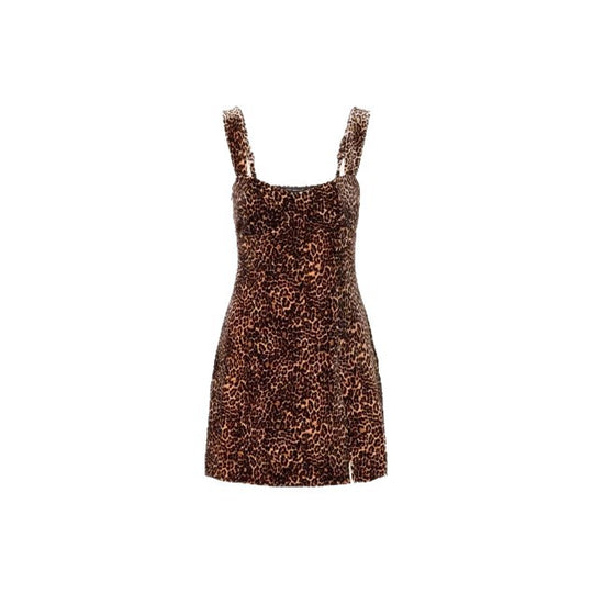 Damen figurbetontes Minikleid mit Leopardenmuster und eleganten Trägern R&B