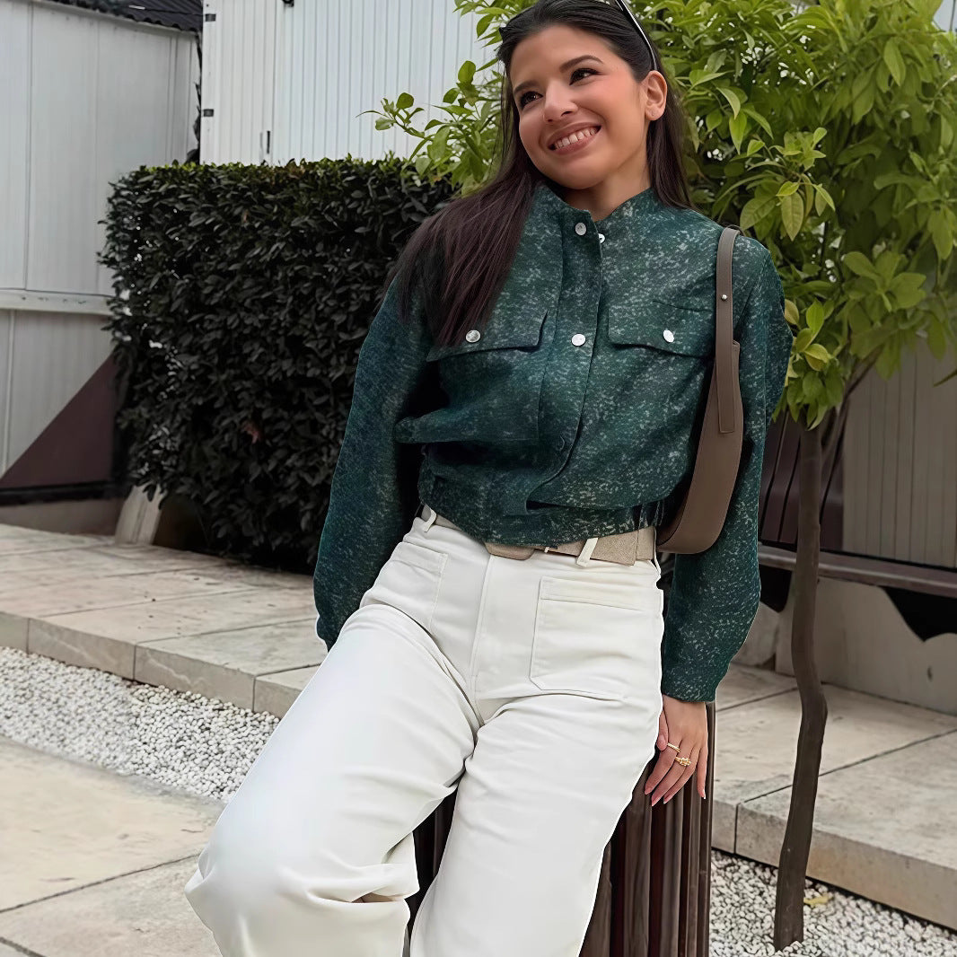 Damen modische Utility-Jacke mit Taschen und Druckknöpfen R&B