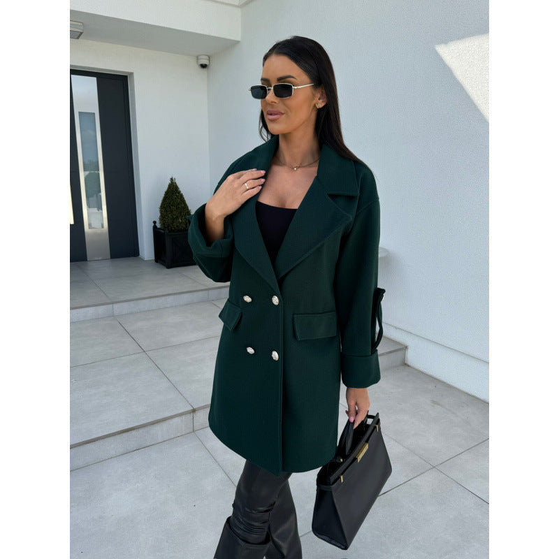 Damen Doppelreiher Oversized Blazer Mantel R&B