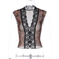 Damen Transparente Spitzenbluse mit Leopardenmuster R&B 1778568971