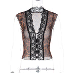 Damen Transparente Spitzenbluse mit Leopardenmuster R&B 1778568971