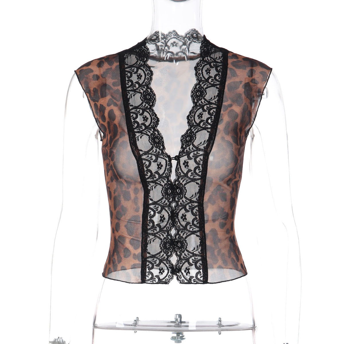 Damen Transparente Spitzenbluse mit Leopardenmuster R&B 1778568971