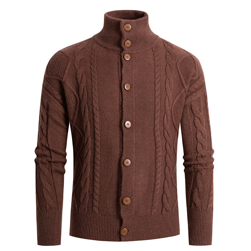 Herren Strickjacke mit klassischem Kabelmuster und hohem Stehkragen