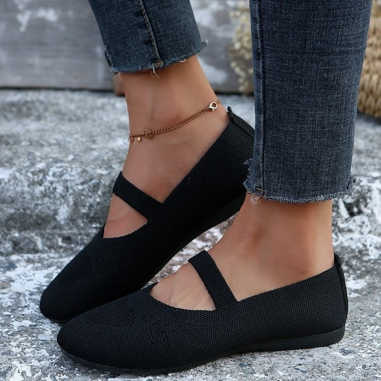 Damen elastische Ballerinas mit verstellbarem Riemen und atmungsaktivem Obermaterial R&B