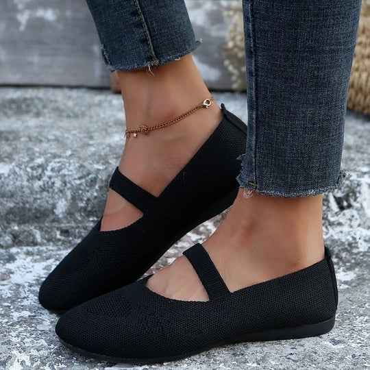 Damen elastische Ballerinas mit verstellbarem Riemen und atmungsaktivem Obermaterial R&B