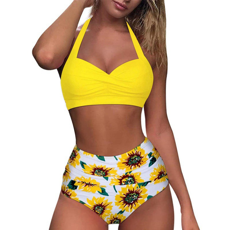 Damen Hochtaillierter Karobikini mit gerafftem Oberteil R&B