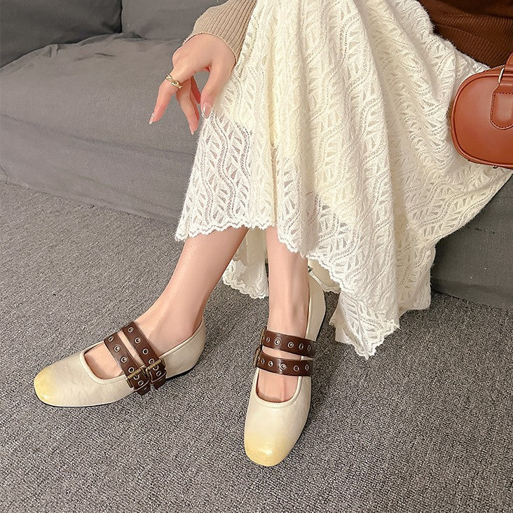 Damen elegante Mary Jane Schuhe mit modischen Schnallen R&B