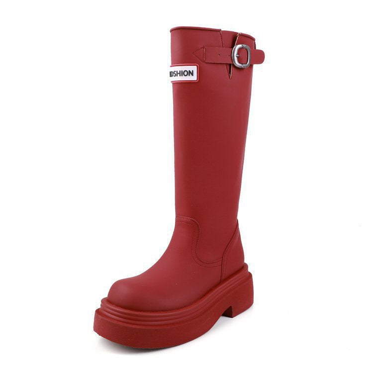 Damen Hohe Stiefel mit modischer Schnalle und komfortablem Plateau R&B