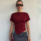 Damen Trendiges Oberteil mit asymmetrischem Saum und figurbetonendem Schnitt R&B