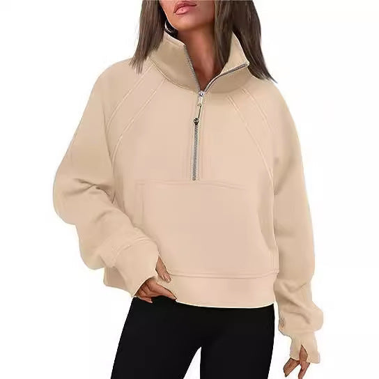 Damen Sportlicher Pullover mit hohem Kragen und Reißverschluss R&B