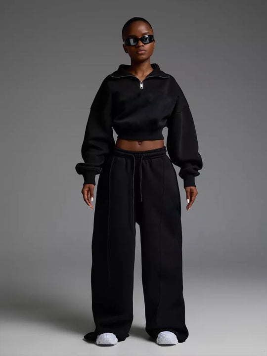Damen lässiges und oversized Sweatset mit Reißverschluss R&B