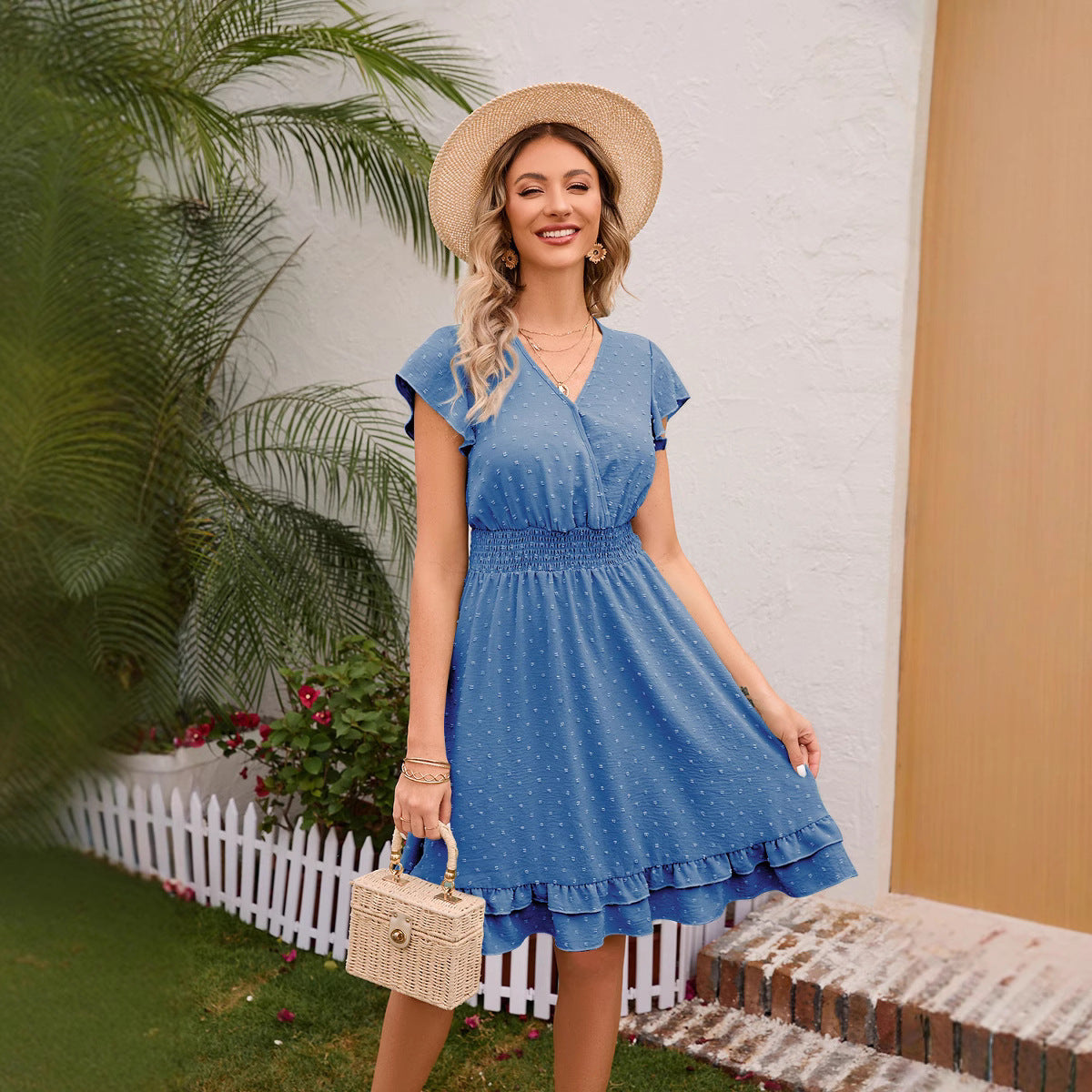 Damen Verspieltes Freizeitkleid mit elastischem Bund und Rüschendetails R&B