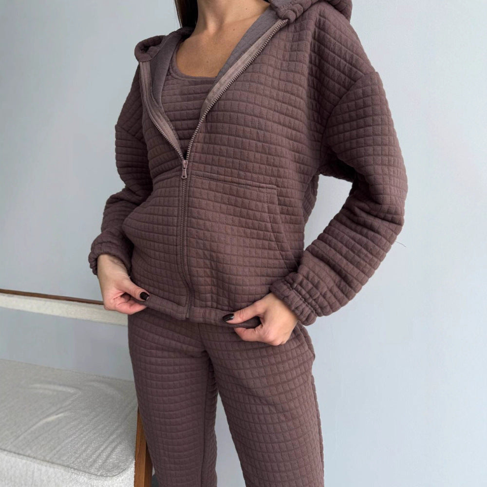 Damen stilvolles und bequemes Set aus gefüttertem Oberteil und Jogginghose R&B