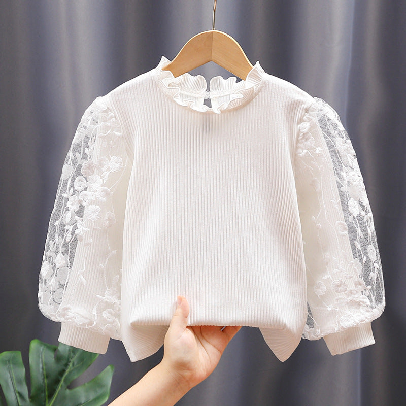 Mädchen Sweatshirt mit floralen Stickermonturen und Rüschen R&B