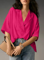 Damen lässige Oversize-Bluse mit modernem Schnitt und V-Ausschnitt