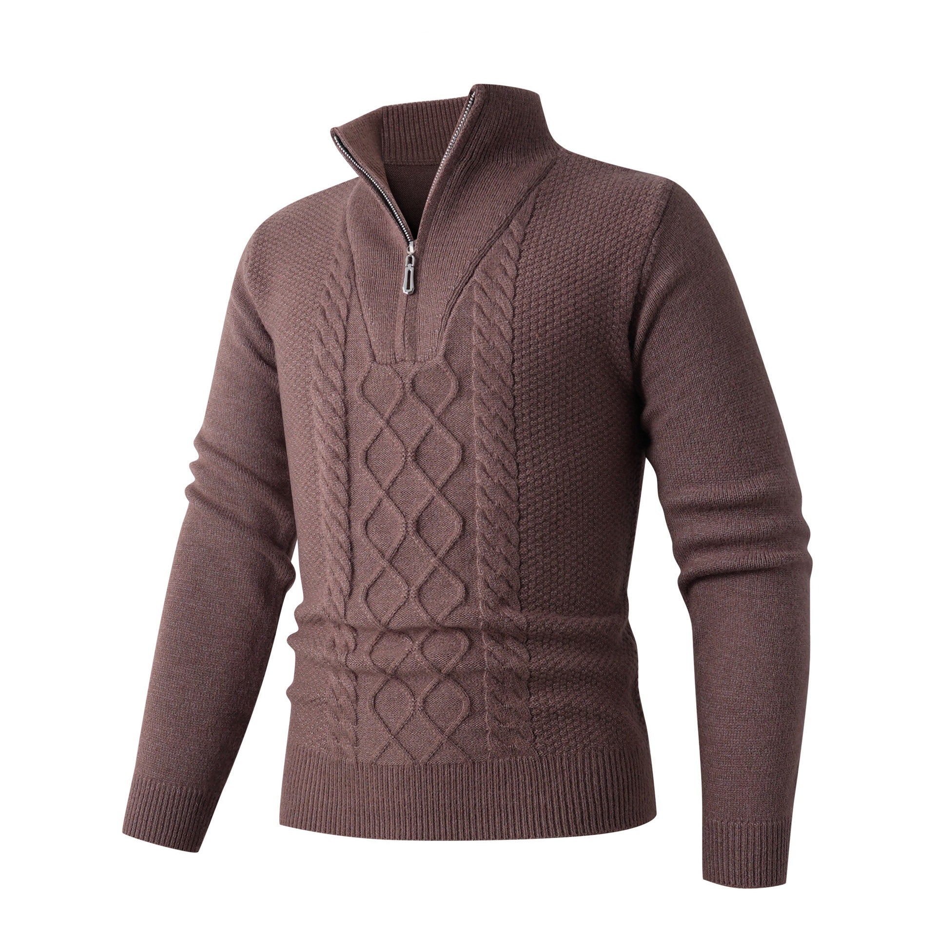 Herren Eleganter Strickpullover mit hohem Kragen und Reißverschluss R&B