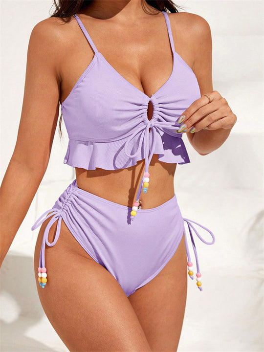 Damen Badeanzug mit Rüschendetails und verstellbaren Trägern R&B