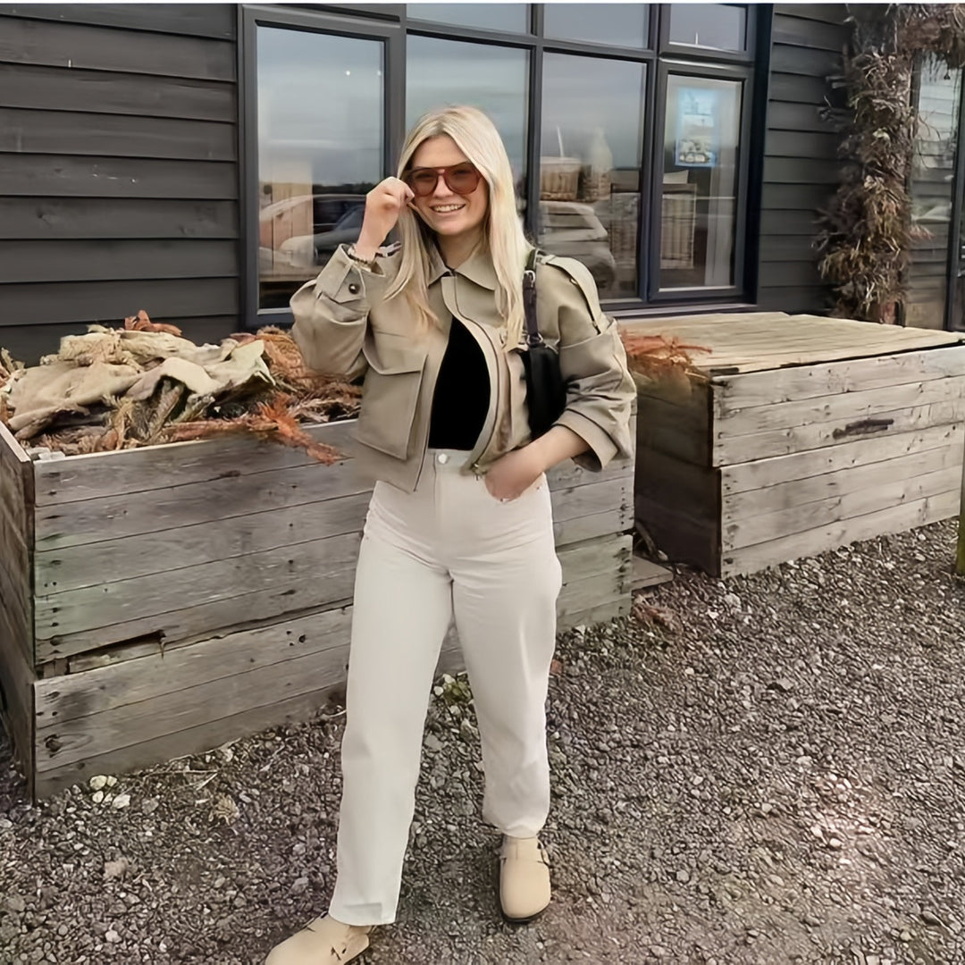 Damen modische Kunstlederjacke mit lässigem Schnitt und eleganten Details R&B