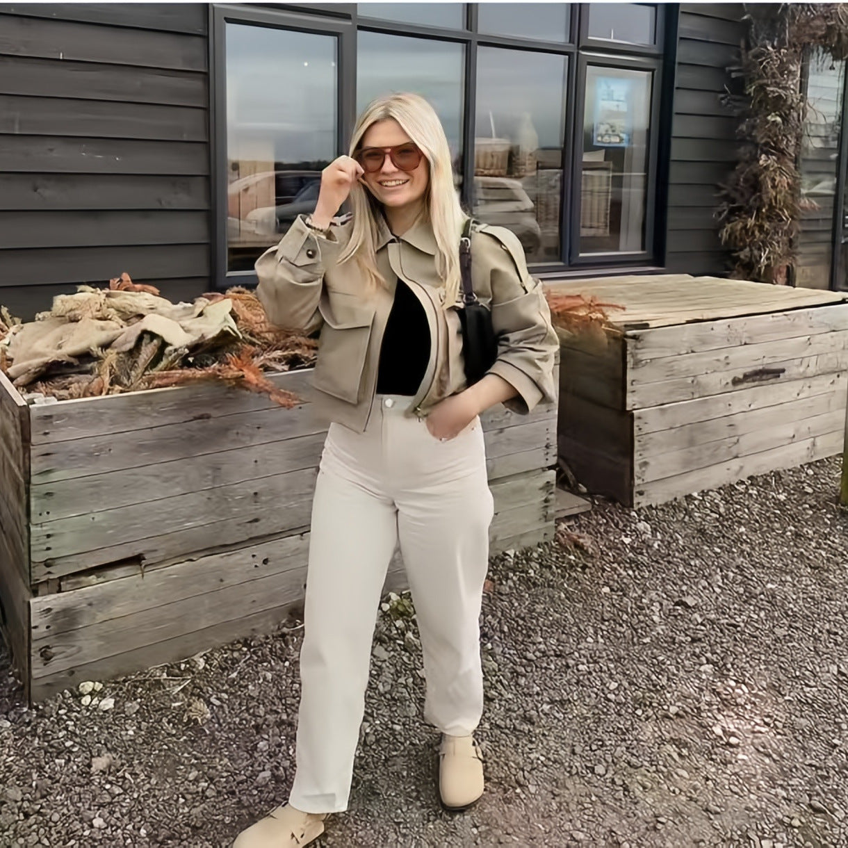 Damen modische Kunstlederjacke mit lässigem Schnitt und eleganten Details R&B