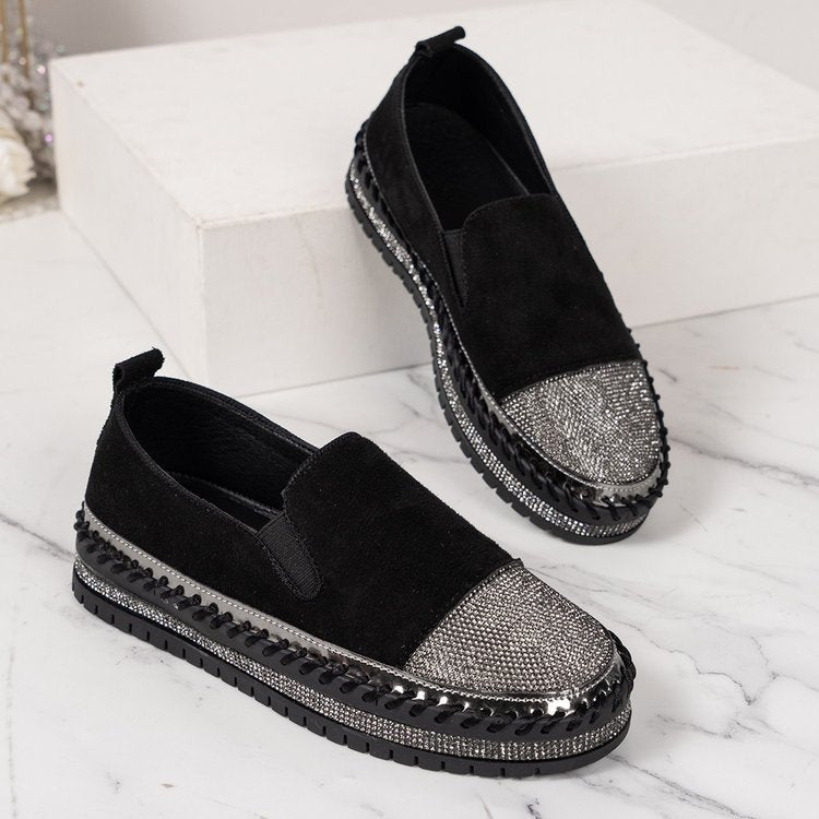 Damen Slip-On Sneakers mit schimmerndem Vorderbereich und modischem Plateau R&B