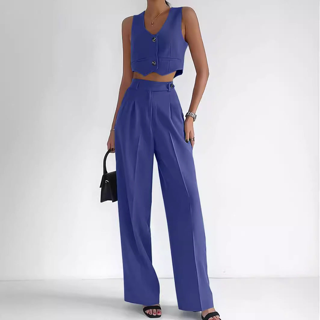 Damen trendy Zweiteiler-Anzug mit wadenlangem Hose und modernem Cropped-Top