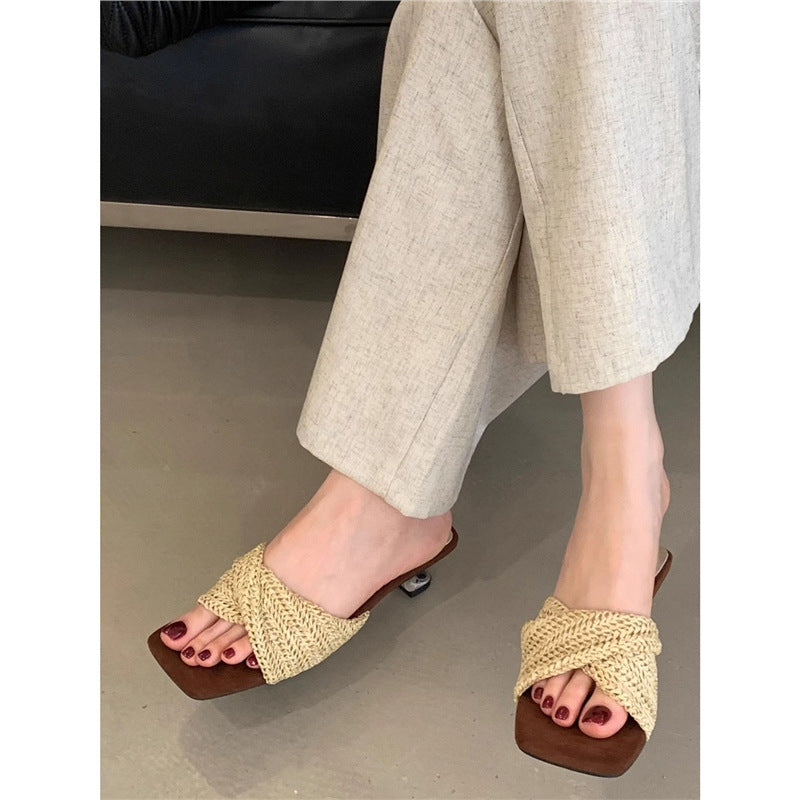 Damen trendige Badesandalen mit geflochtenem Riemendesign R&B