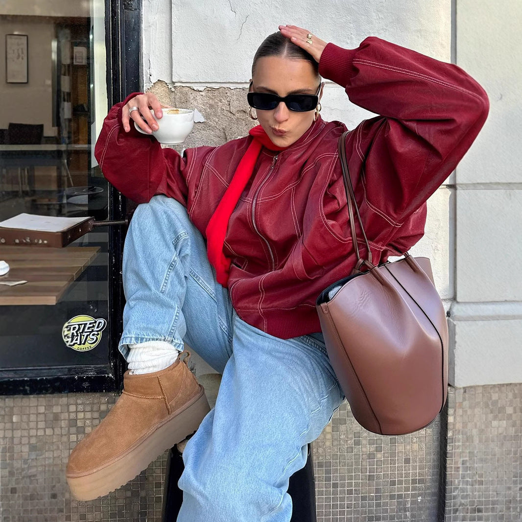 Damen modische jacke mit strukturiertem Kragen und praktischen Taschen R&B