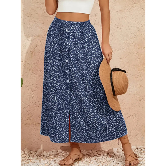 Damen Maxirock mit floralem Design und Knopfdetails R&B