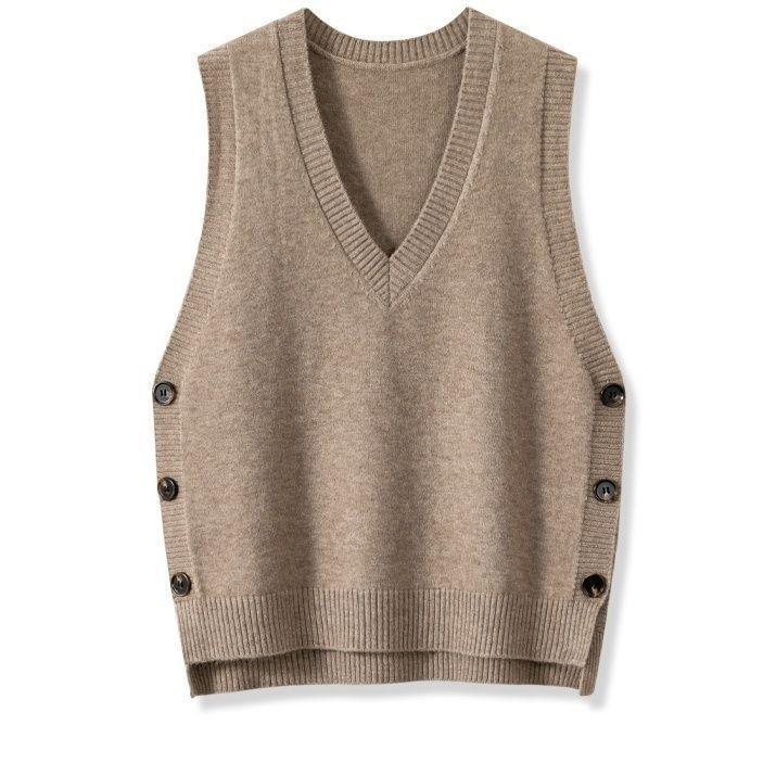 Damen Strickweste mit V-Ausschnitt und Knopfdetails R&B