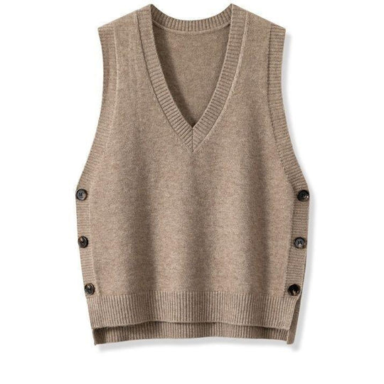 Damen Strickweste mit V-Ausschnitt und Knopfdetails R&B