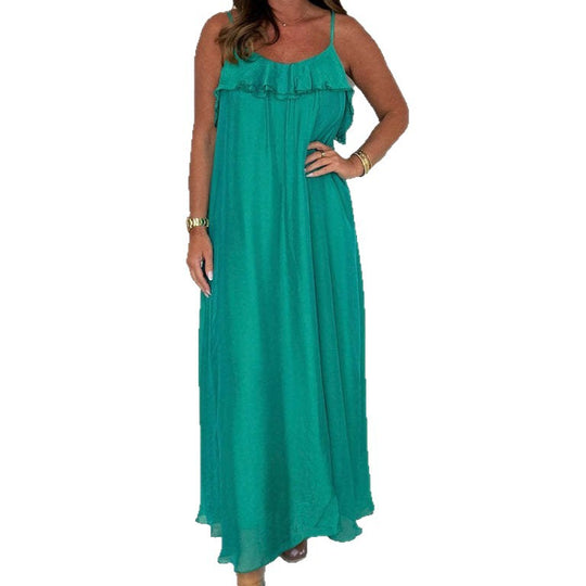 Damen Maxikleid mit zarter Rüschendetail und Spaghettiträger R&B