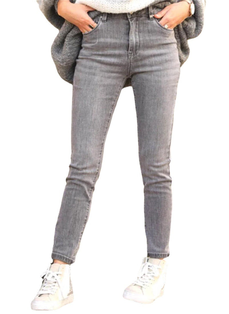 Damen figurbetonte Jeans im Vintage-Look mit hohem Bund und knöchellanger Passform R&B