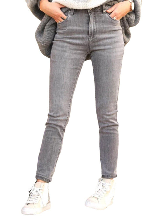 Damen figurbetonte Jeans im Vintage-Look mit hohem Bund und knöchellanger Passform R&B