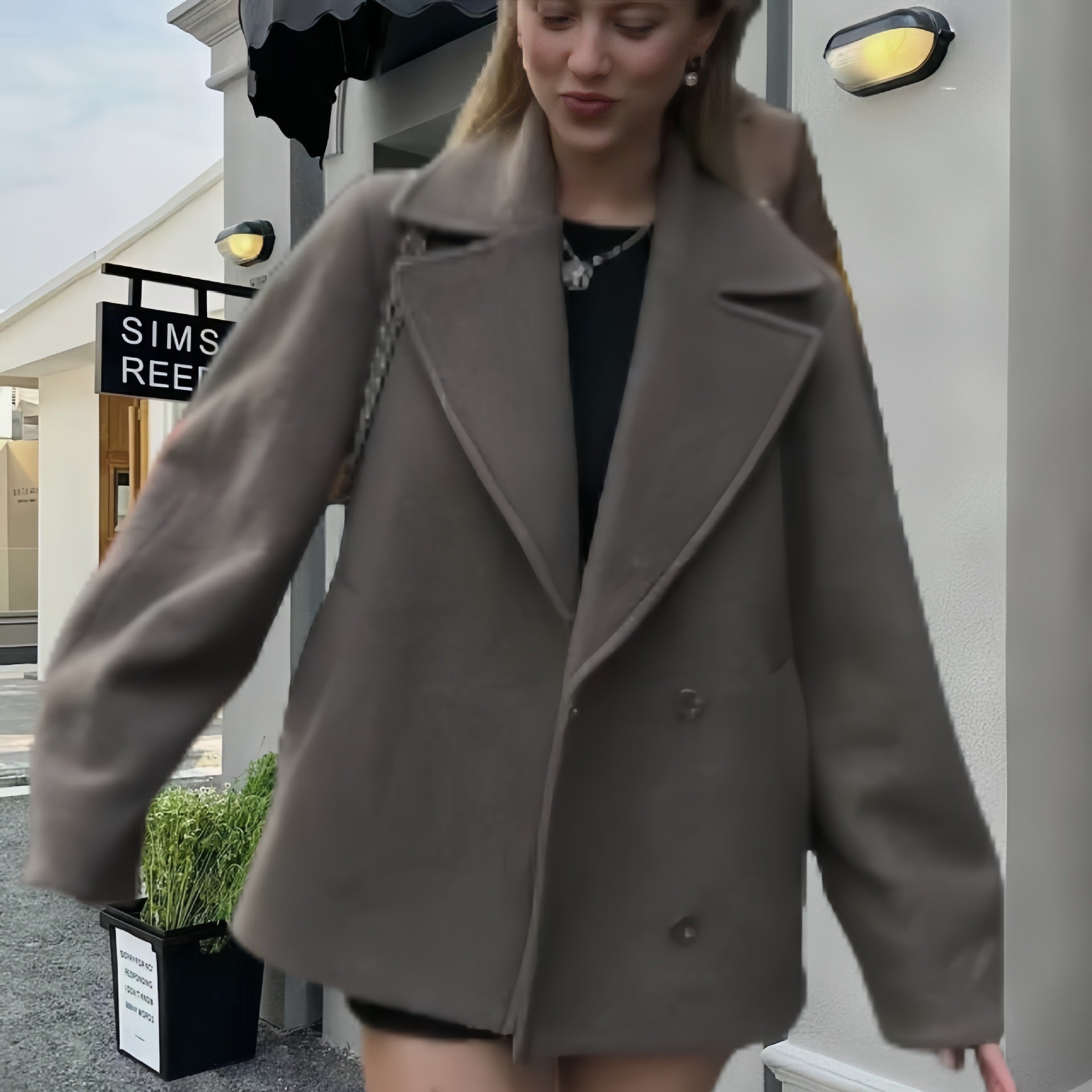 Damen modische Oversized-Jacke mit doppelter Knopfleiste und elegantem Kragen R&B