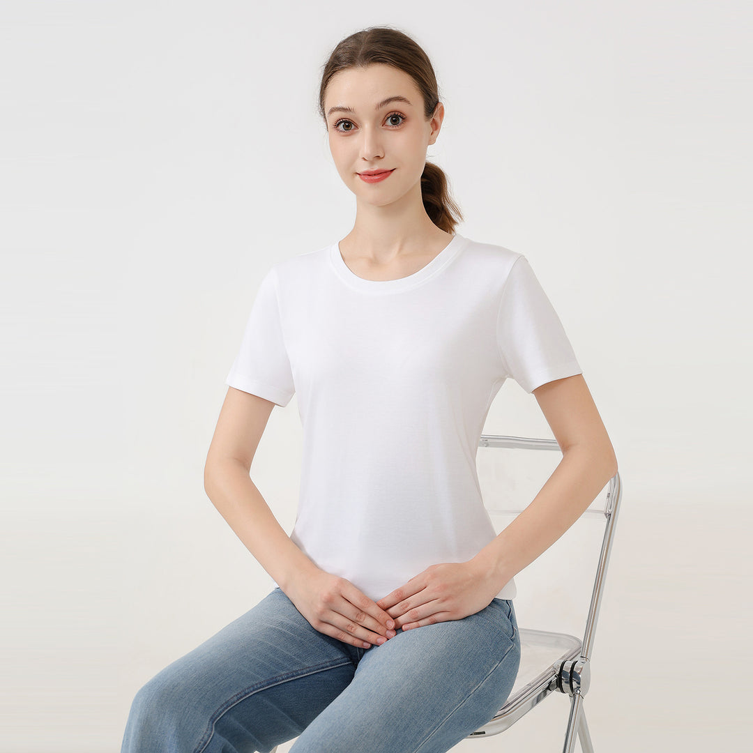 Damen klassisches Rundhals Baumwoll T-Shirt mit kurzem Arm und figurfreundlichem Schnitt R&B