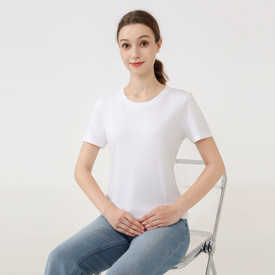 Damen klassisches Rundhals Baumwoll T-Shirt mit kurzem Arm und figurfreundlichem Schnitt R&B