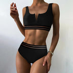 Damen Sportliches Bikini-Set mit Hohem Bund und Transparenten Akzenten R&B