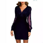Damen Glitzerndes Cocktailkleid mit transparenten Ärmeln R&B