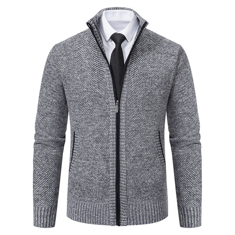 Herren elegante Strickjacke mit durchgehendem Reißverschluss und strukturiertem Design R&B