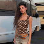 Damen Polka-Dot Cropped-Top mit quadratischem Ausschnitt und elastischem Bund R&B