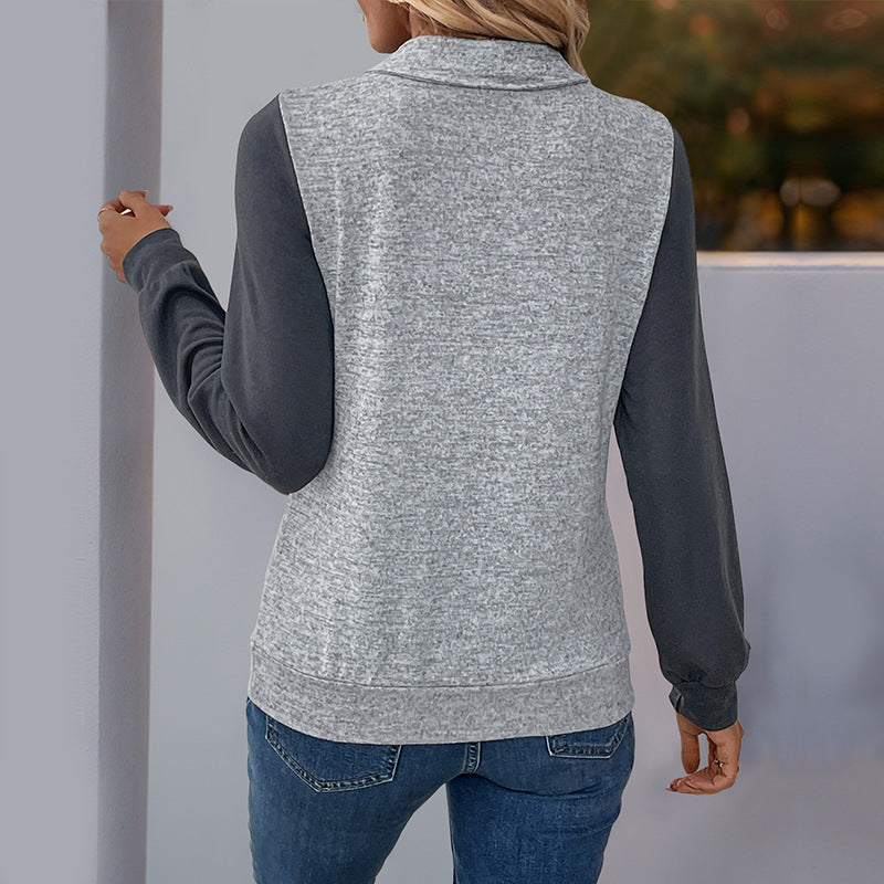Damen modische Sweatshirt-Bluse mit Knopfleiste und Brusttasche R&B