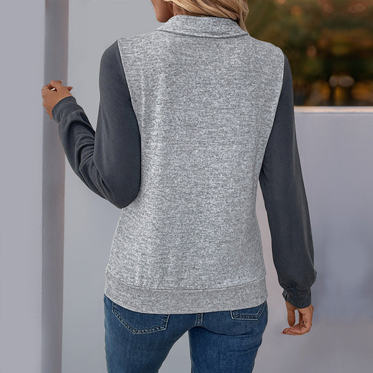 Damen modische Sweatshirt-Bluse mit Knopfleiste und Brusttasche R&B