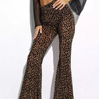 Damen Hoch taillierte Leoparden-Hose mit weitem Bein R&B