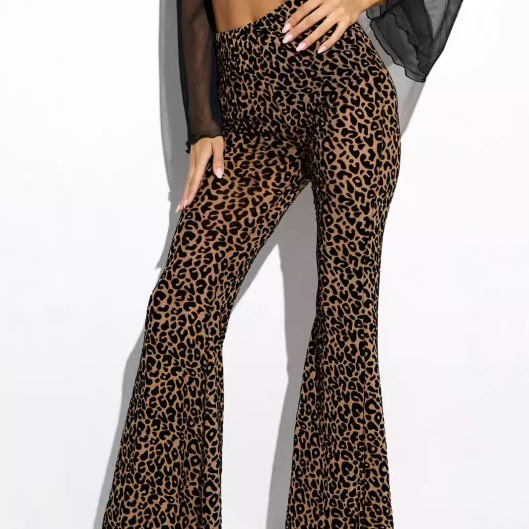 Damen Hoch taillierte Leoparden-Hose mit weitem Bein R&B